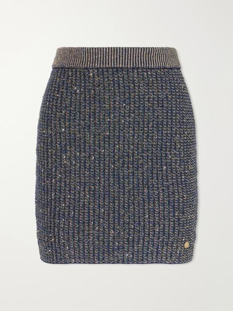 Balmain Embroidered Metallic Tweed Mini Skirt