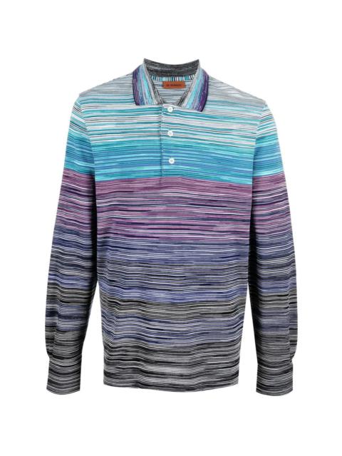 stripe-print long-sleeved polo shirt