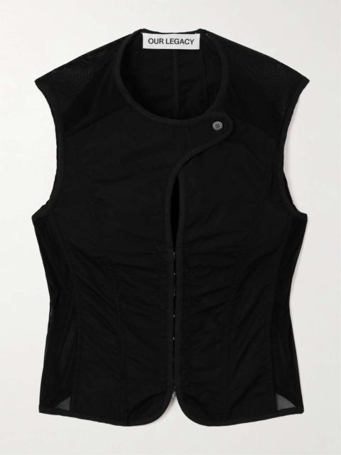 Our Legacy Paneled layered mesh-trimmed cotton-poplin corset vest Black