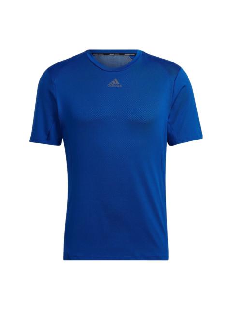 Men's adidas Solid Color Logo Alphabet Sports Gym Short Sleeve Blue T-Shirt HP1934