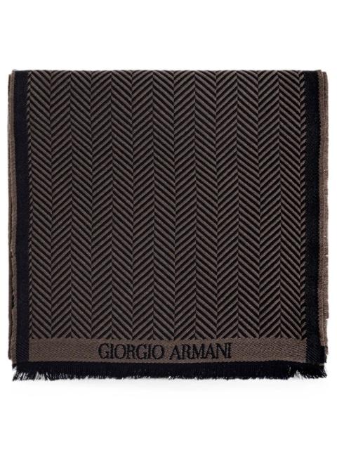 GIORGIO ARMANI Herringbone Virgin Wool Scarf with Fringes
