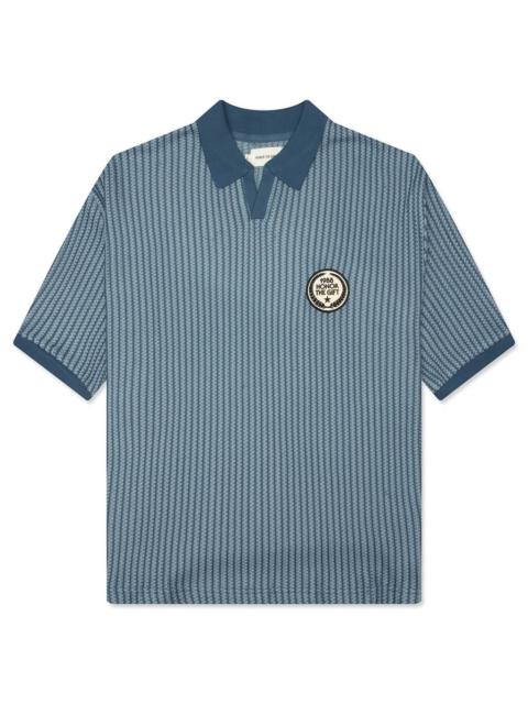 HONOR THE GIFT STRIPED KNIT POLO - INDIGO