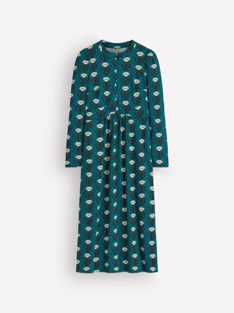 BODEN Hope Zip Detail Jersey Dress-Storm Blue, Flourishing Buds