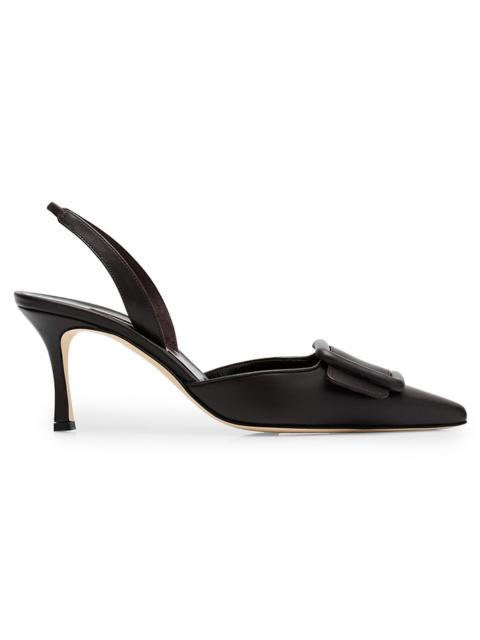 Manolo Blahnik Women's Maysli 70MM Leather Slingback Pumps - Dark Brown