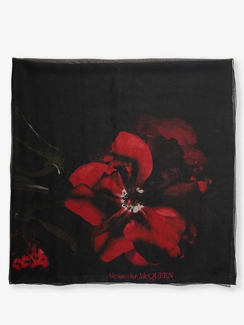 Shadow Rose graphic-print silk scarf