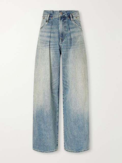 R13 Pleated Waistband low-rise wide-leg jeans Blue