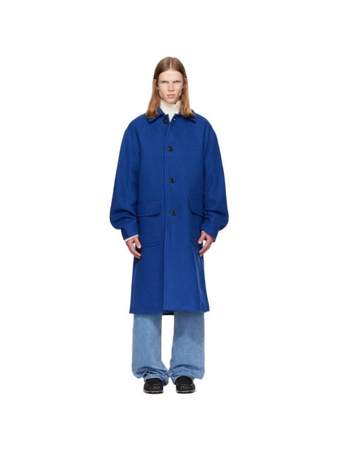 Dries Van Noten Blue Single-Breasted Wool Coat