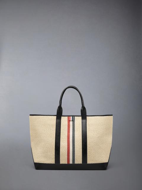 Thom Browne MEDIUM TOOL TOTE WITH RWB STRIPE IN RAFFIA