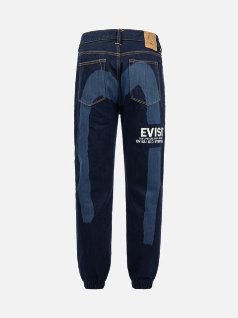 EVISU DAICOCK DISCHARGED PRINT DENIM JOGGER PANTS