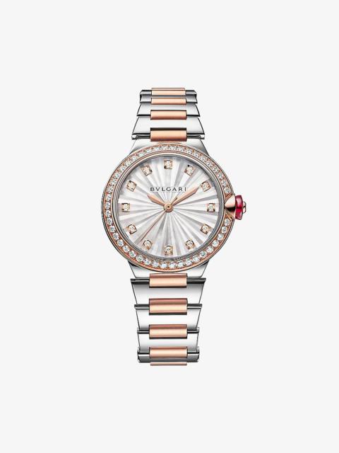 BVLGARI RE00010 Lvcea 18ct rose-gold, stainless-steel, 1.3000ct brilliant-cut diamond and mother-of-pearl au