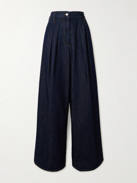 Dries Van Noten Pleated Denim Wide-leg Pants