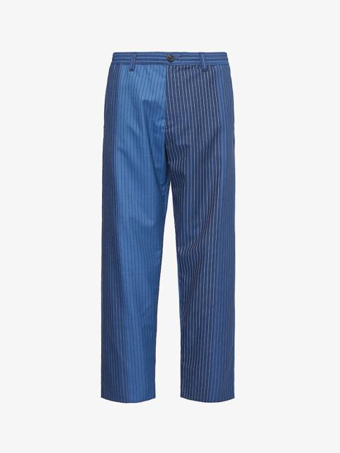 Colour-block pinstriped wide-leg wool trousers