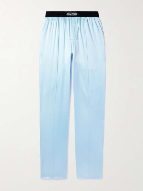 Velvet-Trimmed Stretch-Silk Satin Pyjama Trousers