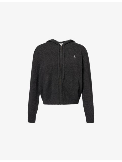 Sporty & Rich Duty Cash Embroidered-Logo Cashmere-And-Wool Hoodie