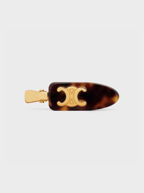 CELINE Triomphe Flat Hair Clip in Dark Havana Acetate and Brass with Gold Finish and Steel