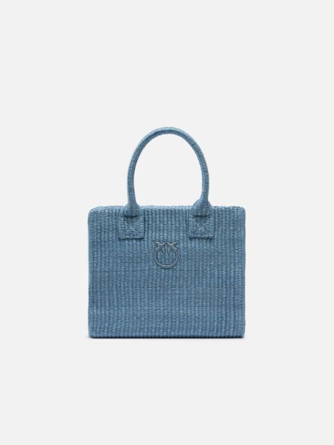 PINKO BEACH SMALL SHOPPING TOTE IN RAFFIA WITH LOVE BIRDS LOGO