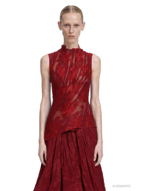 Marc Le Bihan Pleated Lace Long Sleeve Top