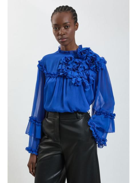 KAREN MILLEN Floral Applique Chiffon Blouse