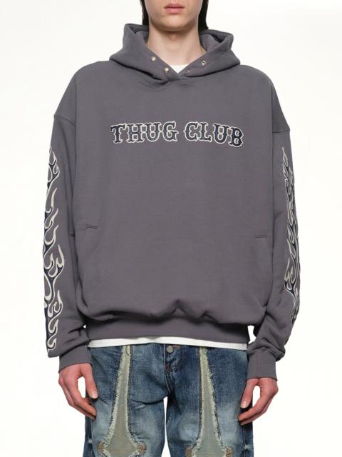 Thug Club Leather Flame Hoodie in Grey