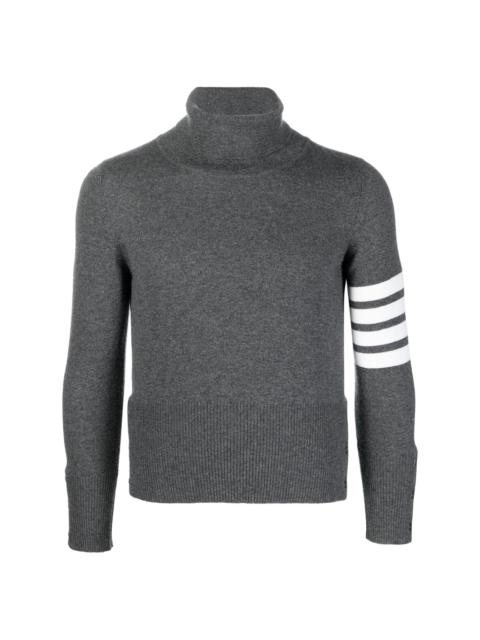 CLASSIC TURTLE NECK PULL OVER WITH WHITE 4-BAR STRIPE IN CASHMERE