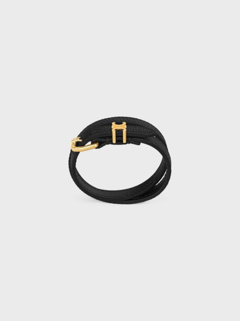 CELINE Les Cuirs Celine Double Bracelet in Lizard, Calfskin and Brass with Gold Finish