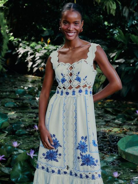 FARM RIO Off-White Richelieu Sunflower Lenzing™ Ecovero™ Euroflax™ Midi Dress