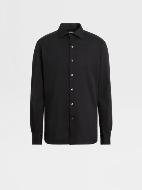 ZEGNA BLACK COTTON JERSEY LONG-SLEEVE SHIRT