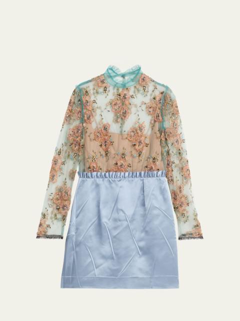 Valentino Crystal Embroidered Tulle And Satin Mini Dress