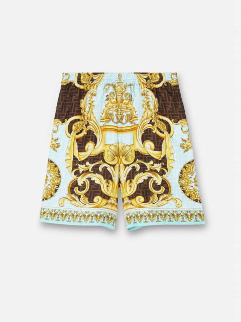 VERSACE Fendace Gold Baroque Silk Shorts