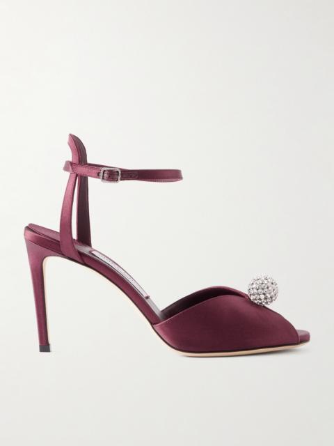 JIMMY CHOO Sacora 85 Crystal-embellished Satin Sandals