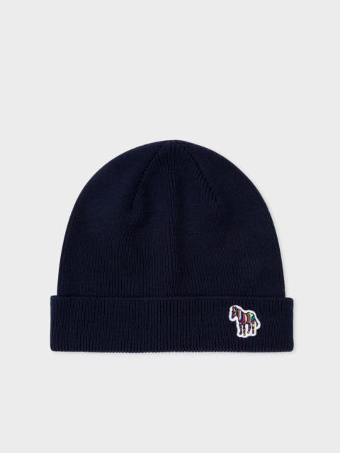 Paul Smith 'Zebra' Logo Ribbed Lambswool Beanie Hat