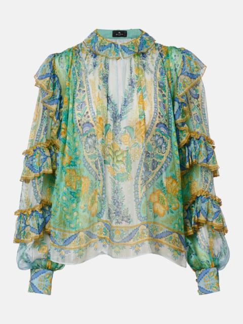 Etro Floral ruffled silk blouse