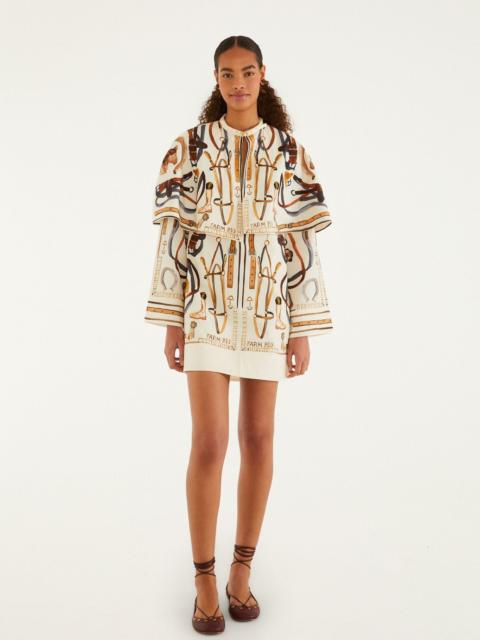 FARM RIO Off-White Equestrian Scarf Cape Mini Dress