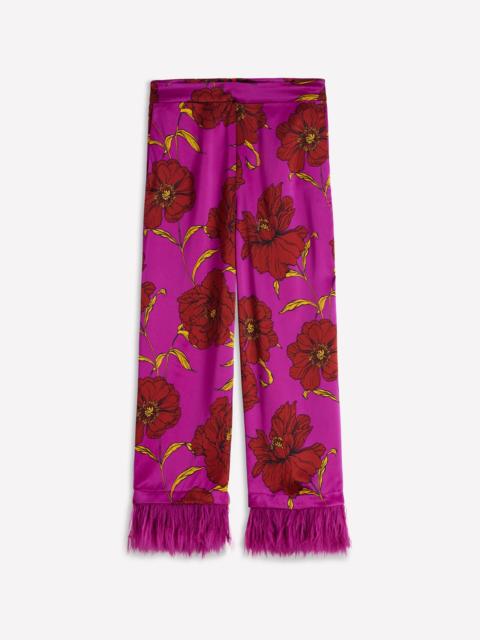 BODEN Faux Feather Trim Pants-Regal Purple, Peony Bloom