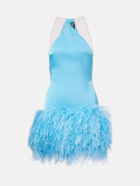 David Koma Feather-trimmed satin minidress