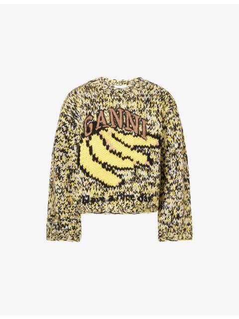 GANNI Relaxed-Fit Embroidered-Logo Wool Jumper
