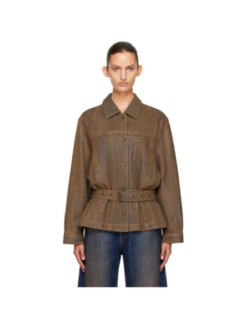 KNWLS Brown Oversized Gloss Coated Denim Jacket