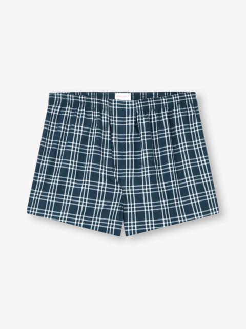 Derek Rose Barker Cotton Modern Fit Boxers French Blue & White Check