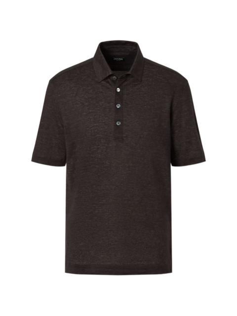 ZEGNA dark brown oasi lino polo shirt