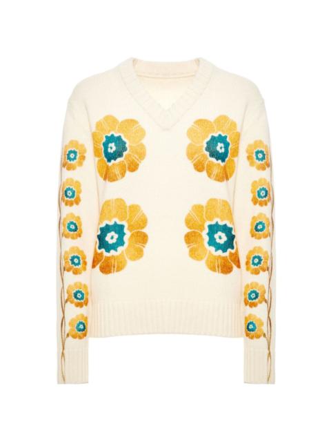 floral-print v-neck jumper