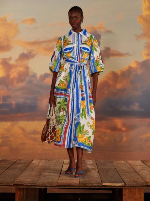 FARM RIO Off-White Tropical Destination Midi Dress