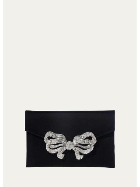 JUDITH LEIBER Crystal Bow Satin Envelope Clutch Bag