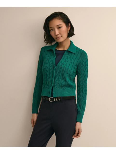 Brooks Brothers Cropped Cotton Cable-Knit Polo Cardigan