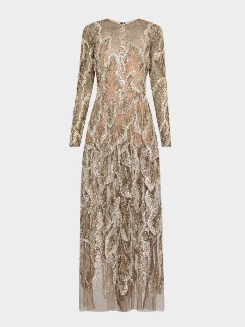 ELIE SAAB Embellished Sheer Tulle Long-Sleeve Gown