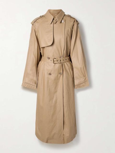 Isabel Marant Freanne belted double-breasted linen-blend trench coat Sand