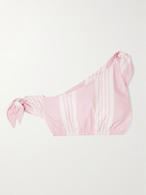 POSSE Rosie cropped one-shoulder tie-detailed striped cotton top Pink