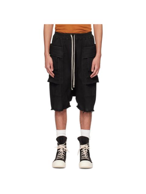 Black Creatch Cargo Pods Denim Shorts