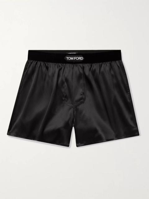 TOM FORD Velvet-Trimmed Stretch-Silk Satin Boxer Shorts