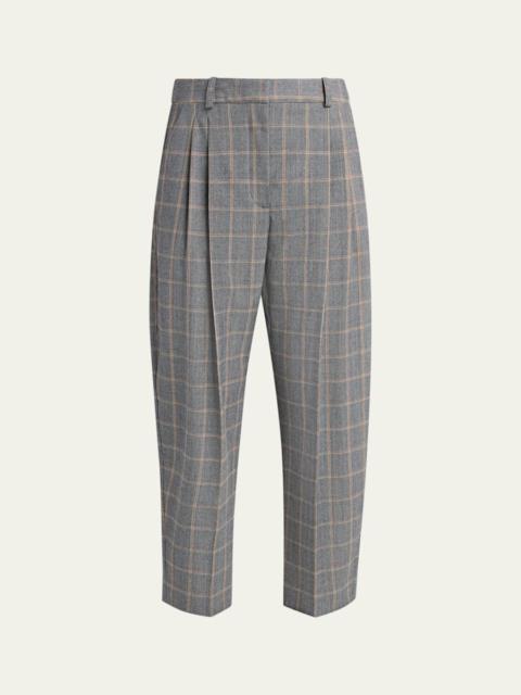 Stella McCartney Check Tapered Barrel-Leg Crop Trousers