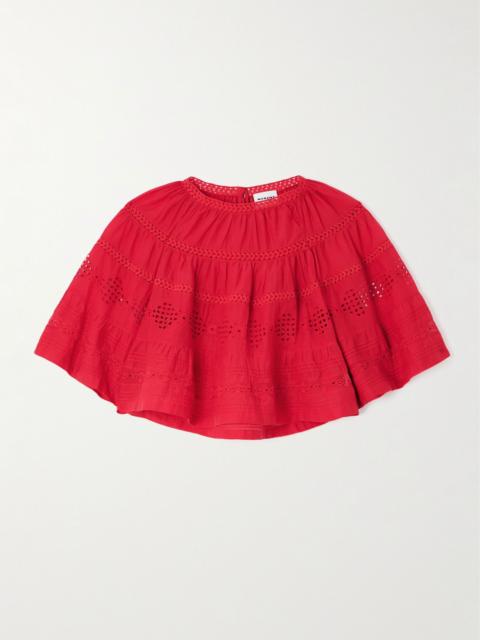 Isabel Marant Étoile Dilama crochet-trimmed broderie anglaise organic cotton-voile blouse Red